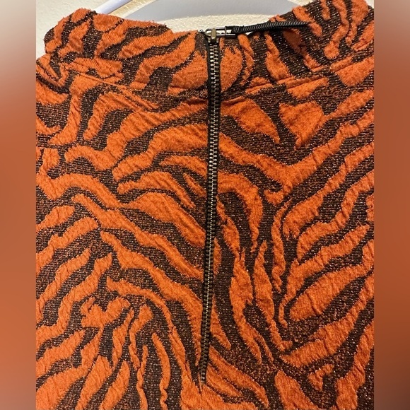 Anthropologie Brigitte Jacquard Orange Tiger Knit Shift Dress Sleeveless Size MP - Picture 4 of 8